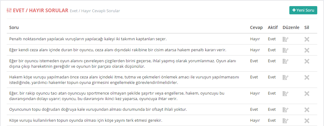 fys evet hayır sorular