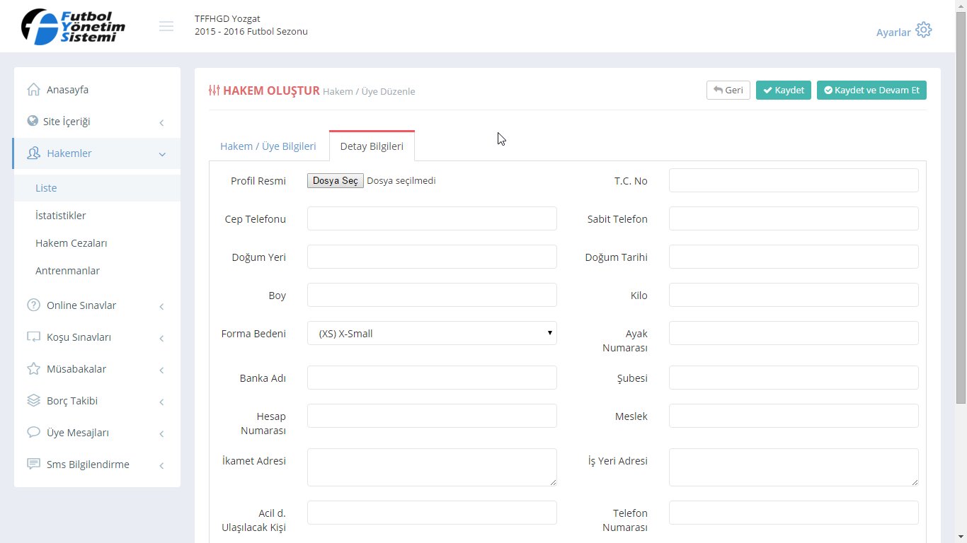 Hakem detayları güncelleme