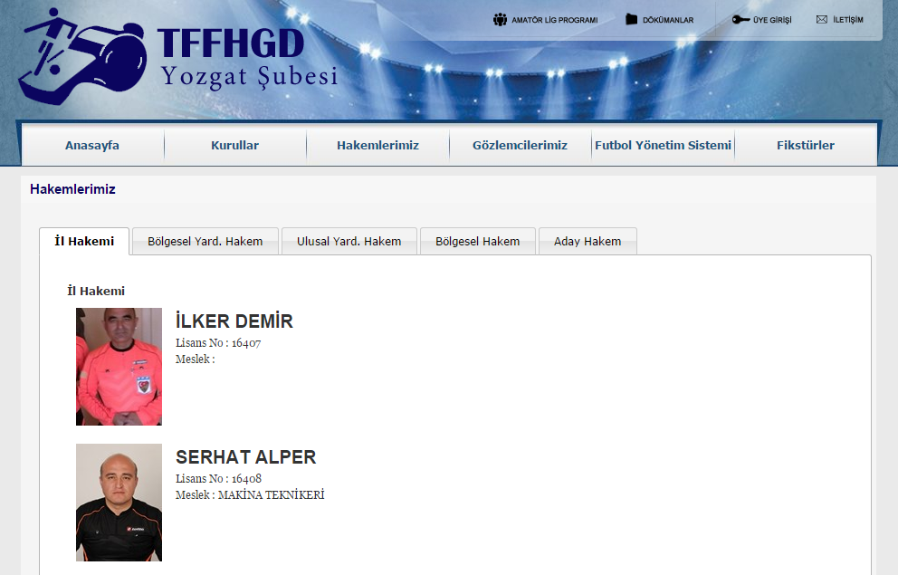 hakem listesi gösterimi