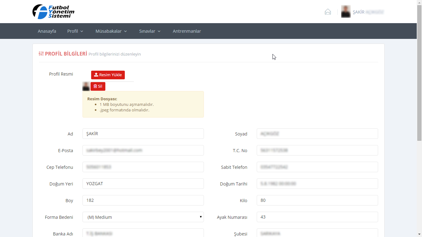 Hakem profil sayfasında hakem detay bilgileri düzenlenmesi