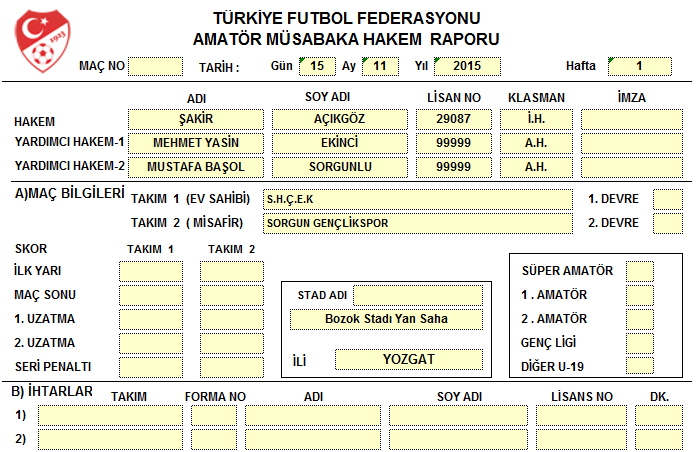 müsabaka hakem raporu