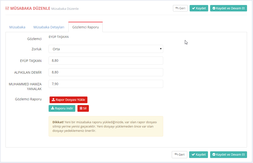 Rapor düzenleme sekmesi